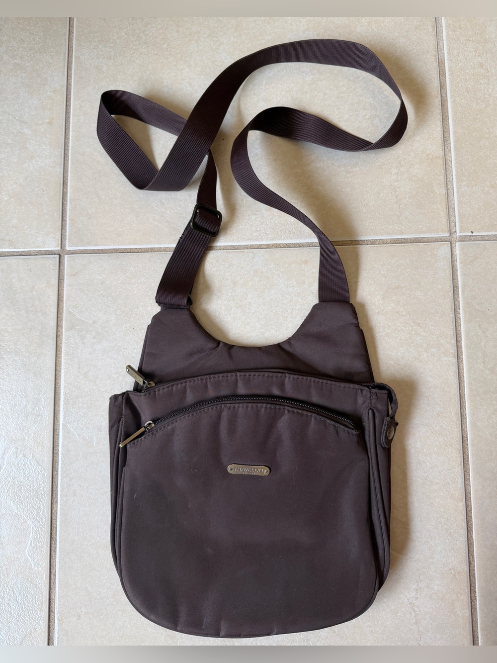 Travelon Anti-Theft Crossbody Bag Brown Nylon Travel Purse Messenger Shoulder